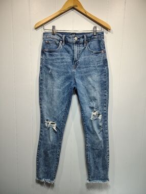 GAP Denim Distressed Skinny Jeans Size 6/28 High Rise Raw Hem Cropped Stretch
